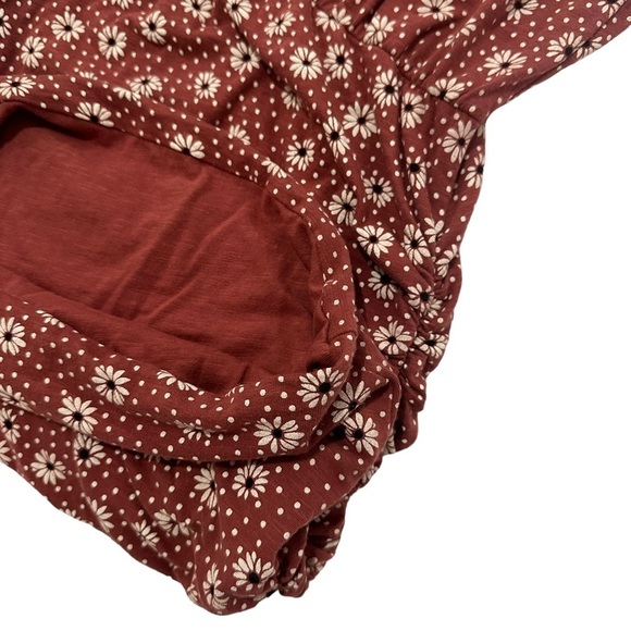 New Sundry Ruched Knit Sleeveless Racerback Flower Print Blouson Mini Dress L - Picture 4 of 10